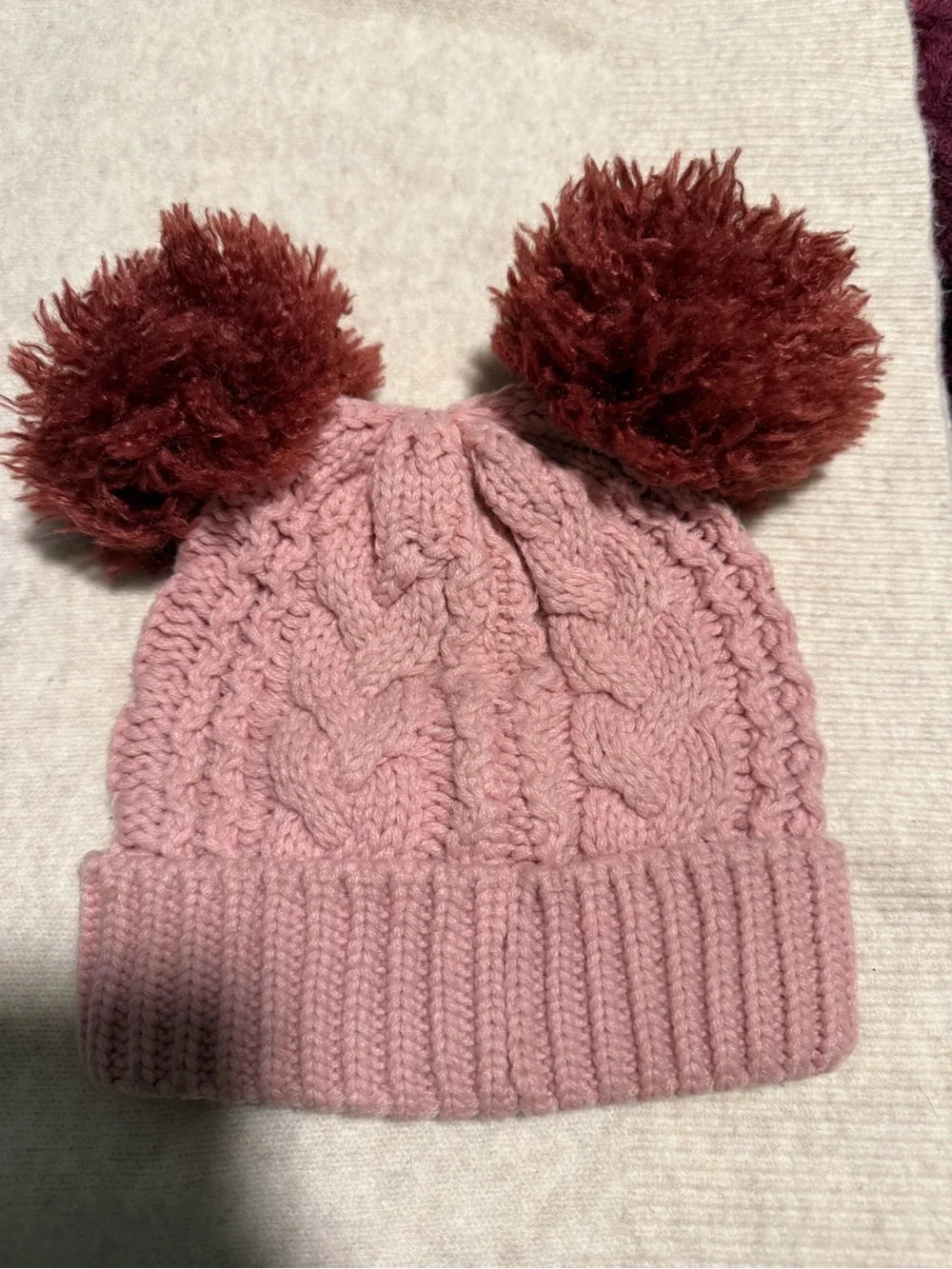 Kids Pink Knit Pom-Pom Beanie Hat